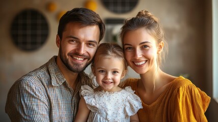 Fototapeta premium Smiling Family Poses Together Showcasing Happiness and Togetherness in a Cozy Setting