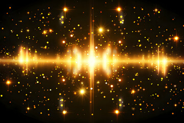 Obraz premium Abstract golden sound wave with sparkling particles on a dark background, suitable for music themes