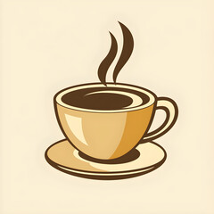 Obraz premium Steaming cup of coffee on saucer: minimalist icon design