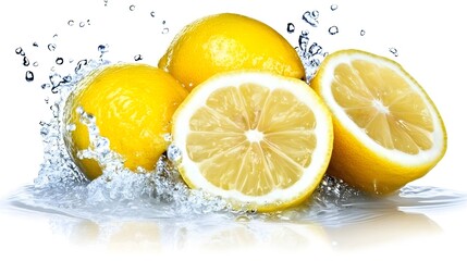 Fresh Lemon with Water Splash on White Background for Food Photography