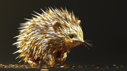 Obraz premium A polygonal low-poly golden porcupine, its spikes shimmering in metallic gold.