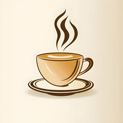 Obraz premium Steaming cup of coffee on saucer: minimalist icon design