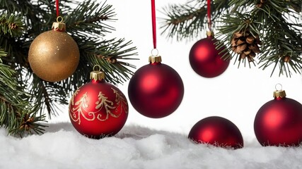 Red Christmas balls on white background