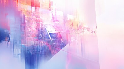 Fototapeta premium Abstract digital art showcasing vibrant colors and geometric shapes in a futuristic setting