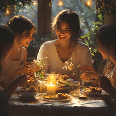 Family enjoying dinner together at home, celebrating mother's day