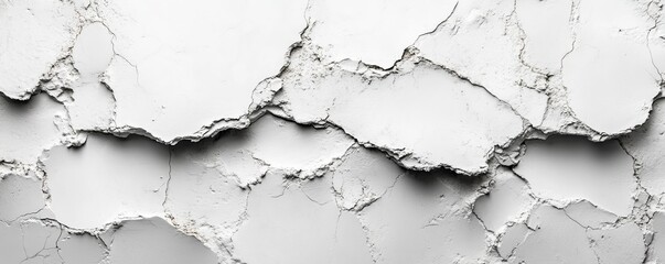 Obraz premium A textured, cracked white surface, showcasing layers of peeling paint and irregular patterns, creating a striking visual impact.