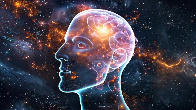 AI Ethics and Governance. Cosmic view of digital brain and AI's global ethical influence