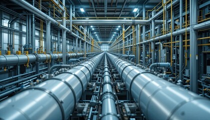 Industrial Petroleum Pipeline Transport System, Highlighting the Engineering and Processing of Gas and Oil in Manufacturing Plants