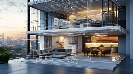 Modern Architectural Design: Luxurious Penthouse Apartment with City Skyline View - Powered by Adobe