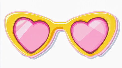 Doll-inspired fashion accessories concept featuring trendy pink and yellow heart-shaped sunglasses