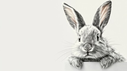 Adorable Gray Rabbit Close-up: A Pointillist Style Portrait