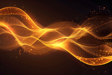 Abstract golden waves flowing gracefully against a dark background, showcasing dynamic movement and energy