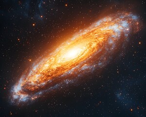 Naklejka premium Surreal Glowing Spiral Galaxy with Radiant Starry Night Sky Backdrop