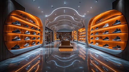 Modern Shoe Store Interior Design With Elegant Display Shelves