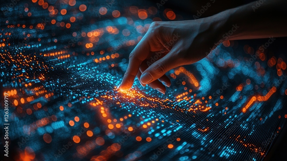 Wall mural a hand interacts with a digital data visualization
