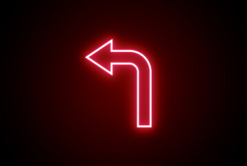 Arrow. Neon arrow sign. Neon road, arrow symbol. Left arrow. Colorful arrow icon. Glowing arrow icon.