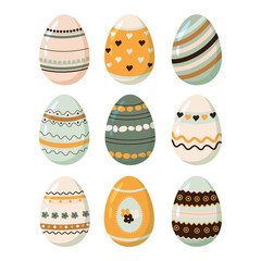 Set of easter eggs with beautiful drawings. Happy Easter.