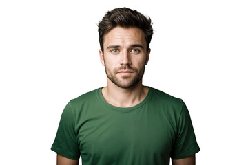 Fototapeta premium Handsome man in casual green t-shirt, isolated on transparent background