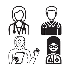 Doctor and nurse Icon silhouette vector illustration