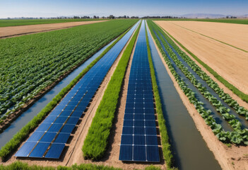 Granja ecológica alimentada por energía solar con sensores flotantes en canales de riego que proporciona análisis de la calidad del agua en tiempo real
