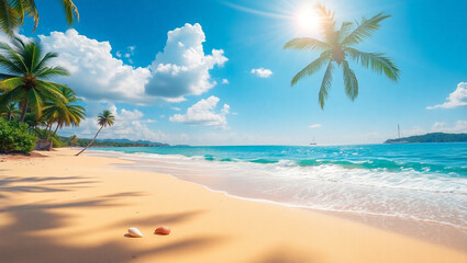 tropical beach with palm trees