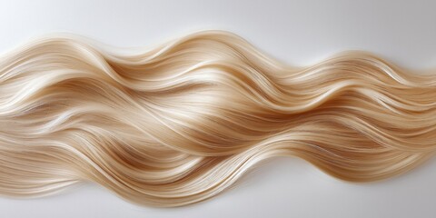 Soft, wavy blonde hair cascades gracefully in a realistic, detailed close-up, exuding a gentle, natural shine that highlights its silky texture and effortless elegance
