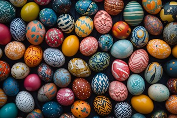Colorful Collection of Easter Eggs with Unique Designs and Textures Creating a Festive Springtime Background