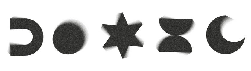 Monochrome vintage geometrical shapes resembling paper clippings create an intriguing noise and blur effect in a newsprint style display.