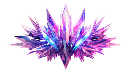 Obraz premium Intricate Geometric Crystal Formation with Shimmering Pink and Blue Hues on Transparent Background
