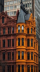 Fototapeta premium Orange and red buildings, city skyline, architecture detail, urban landscape, real estate
