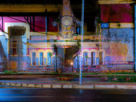 Fotografia de dupla exposi&ccedil;&atilde;o, Esta&ccedil;&atilde;o antiga de Trem Taubat&eacute;, S&atilde;o Paulo, Brasil