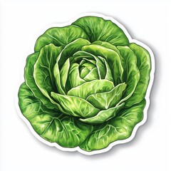 Fototapeta premium Little Gem Lettuce sticker in full view isolated on white background with bold stroke and simple design