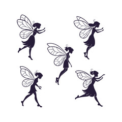 Fairy Silhouettes Set Clip art Vector Illustration