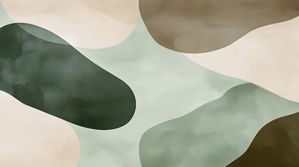 Abstract Green Beige Brown Organic Shapes Artwork