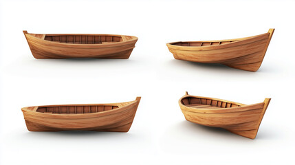 Fototapeta premium wooden boats different angles isolated on a white background