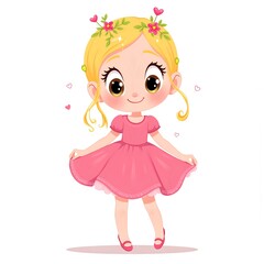 Adorable girl in a pink dress with floral accents