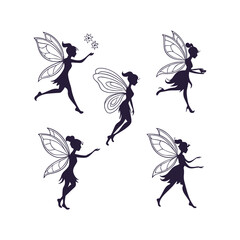 Fairy Silhouettes Set Clip art Vector Illustration