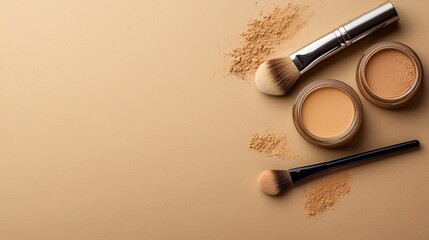 Professional Cosmetology Products Arranged on a Neutral Background With Brushes