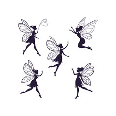 Fairy Silhouettes Set Clip art Vector Illustration
