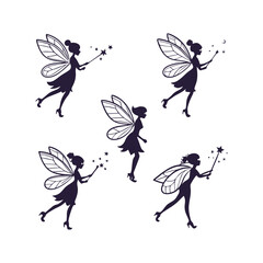 Mystical Fairy Silhouette Clipart Vector Design Set