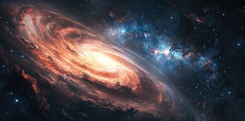 Obraz premium A vibrant spiral galaxy shines brightly among distant stars