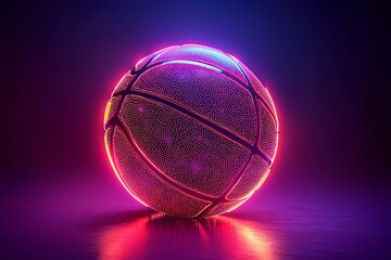 Neon basketball with glowing lines, sports concept.