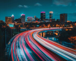 Obraz premium Cityscape highway night traffic lights