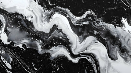 Obraz premium Abstract black and white fluid art showcasing swirling patterns and textures, ideal for backgrounds (2)