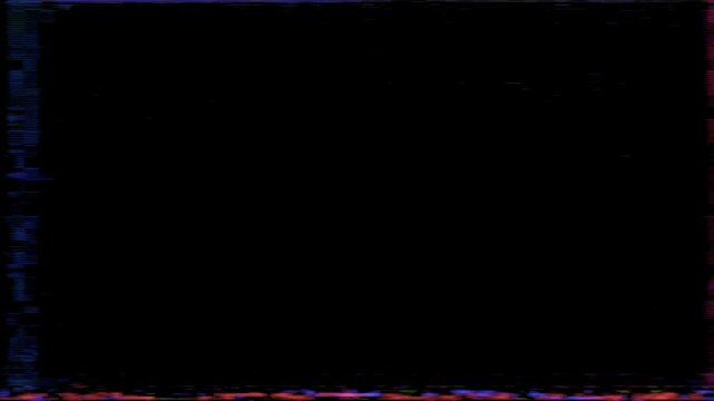 A transparent screen with VHS-style static and glitch effects. Thin, colorful scan lines appear on the sides and bottom, featuring red, blue, and purple distortions
