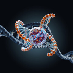 Futurystyczna wizja - nano robot reperuje uszkodzony fragment DNA