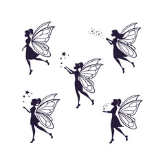 Mystical Fairy Silhouette Clipart Vector Design Set