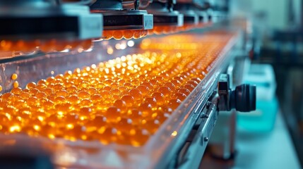 A detailed view of fish eggs resting in a hatchery setting highlights their vibrant color and texture. Surrounding equipment aids in monitoring and nurturing the eggs for successful hatching.