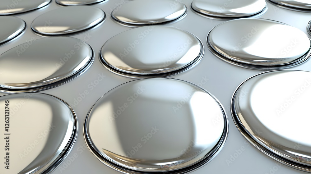 Wall mural shiny metallic circular dots array with reflective surfaces