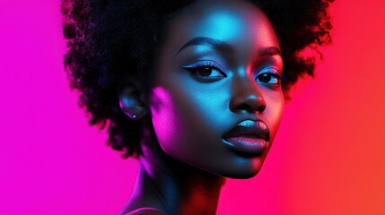 Obraz premium Trendy neon light portrait of stylish model